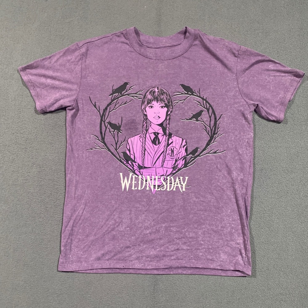 Wednesday Addams T Shirt Purple Womens Size S 4-6 MGM TV Show Raven Graphic Tee